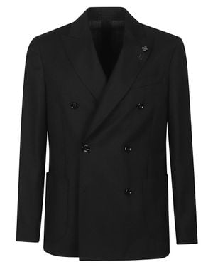 Lardini Double-Breasted Virgin Wool Blazer - Black