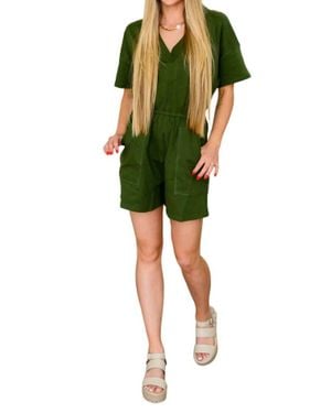 Zenana Short Sleeve V-Neck Romper - Green