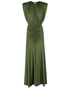 Self-Portrait Gathered Padded Straps Viscose Day Dress - Green