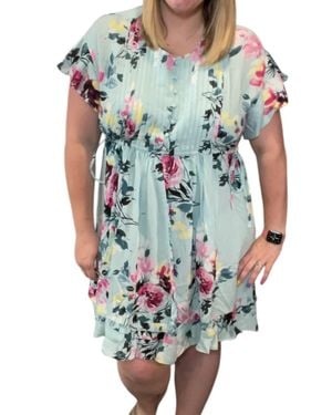 White Birch Floral Pintuck Dress - Blue