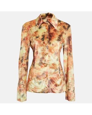 Nanushka Hazy Floral Print Stretch Velvet Shirt - Brown