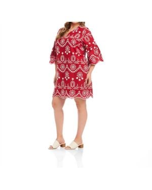Karen Kane Flare Sleeve Embroidered Dress