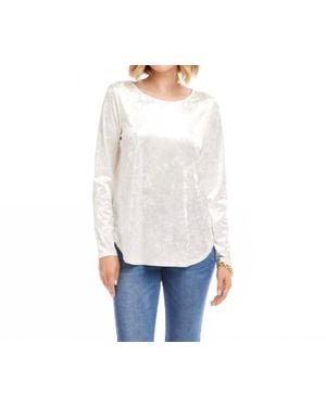 Karen Kane Long Sleeve Crushed Velvet Shirttail Top - White