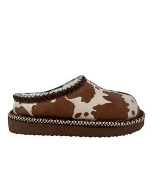 Very G Georgina Cow Print Slippers - Brown