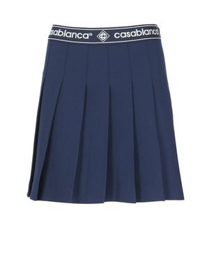 CASABLANCA Pleated Mini Skirt With Logoed Elastic Waistband - Blue