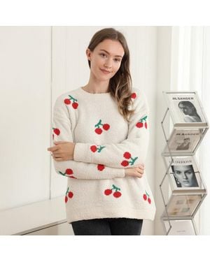 TRUEDAMES Cozy Cherry Pattern Crewneck Sweater - Multicolor