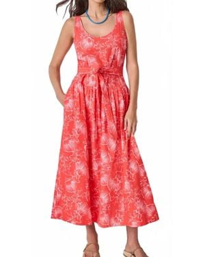 Lilla P Poplin Yoke Midi Dress - Red