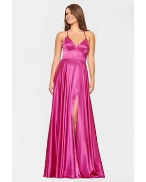 Faviana Lace Up Back Prom Maxi Dress - Pink