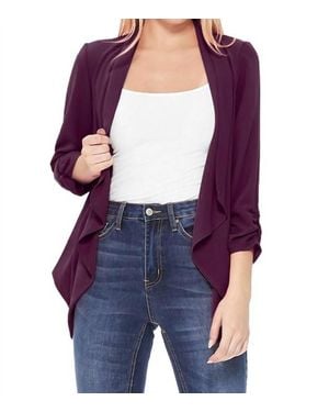 MOA Open Front Waist Length Blazer Cardigan - Purple