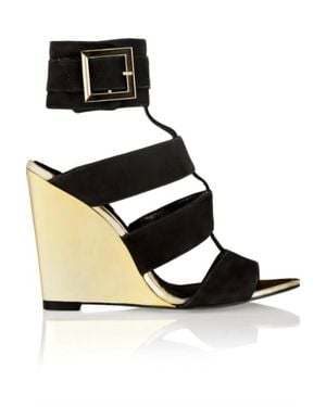 SCHUTZ SHOES Metallic Shine Suede Leather Wedge Sandals - Black