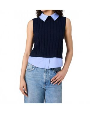 French Connection Aleyna Knit Poplin Collared Vest - Blue