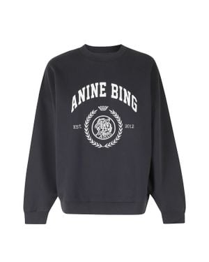 Anine Bing Vintage Miles Collegiate Oversized Brushed Cotton Sweatshirt - Black