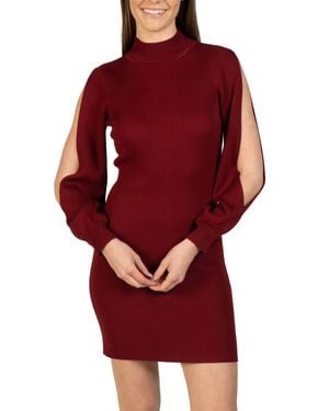 Love Token Bubble Sleeve Knit Mini Dress - Red
