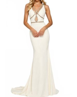Sherri Hill Beaded Cut Out Gown in Black | Lyst