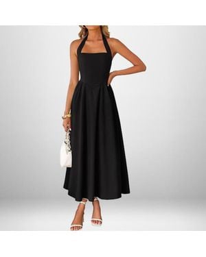 TRUEDAMES Summer Fashion Temperament Wide Suspender Neck Halter Dress - Black