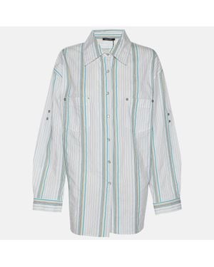 Elena Miro Striped Cotton Button Front Shirt - Blue