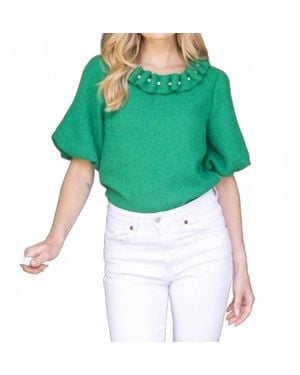 Voya Pearled Ruffle Top - Green