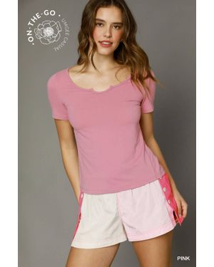 Umgee Scallop Trim Fitted Tee - Pink
