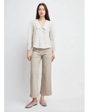 Self Contrast Danna Sailor Collar Blouse - White