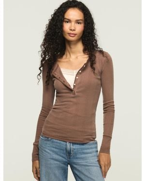 Lucky Brand Long Sleeve Ribbed Henley - Blue
