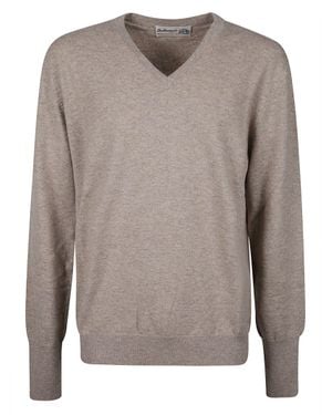 Ballantyne Plain Stitch Cashmere V-Neck Sweater - Gray