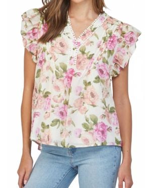 Fate Floral Flutter Sleeve Top - Red