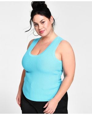 Nina Parker Trendy Ribbed Tank Sweater Turq Pool Knit Pullover Fts27 - Blue