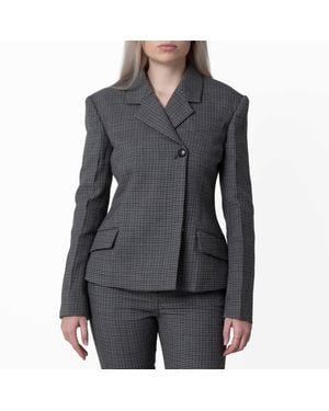 Ferragamo Ferragamo Micro Houndstooth Double Breasted Blazer - Black