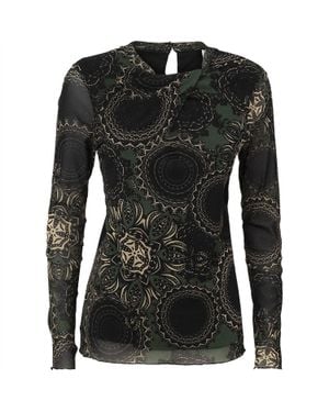Summum Long Sleeve Mesh Paisley Circles Top - Black