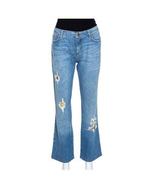 Roberto Cavalli Distressed Denim Embellished Patch Jeans - Blue