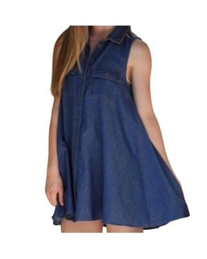 Angie Embroidered Sleeveless Chambray Summer Dress - Blue