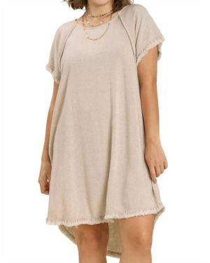 Umgee Linen Fringe Dress - Natural