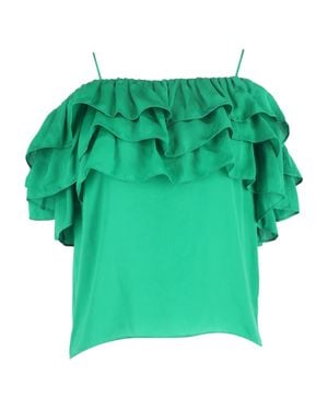 Maje Ruffled Off-Shoulder Top - Green