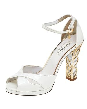 Loriblu Patent Leather Ankle Strap Sandals - White