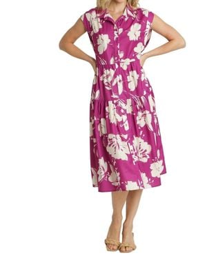 Umgee Floral Collared Midi Dress - Pink