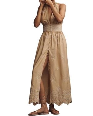 Shoshanna Flattering Cotton Maxi Marquette Dress - Natural