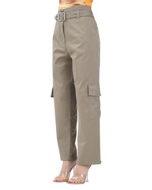 Pinko High-Waist Khaki Pants With Wide-Leg Silhouette And Belted Waist - Natural