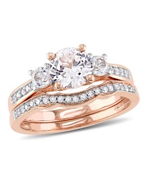 Mimi & Max 1 1/3Ct Tgw Created Sapphire And 1/8Ct Tw Diamond Bridal Ring Set 10K Rose - Pink