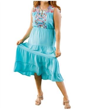 Layerz Clothing Embroidered Midi Dress - Blue