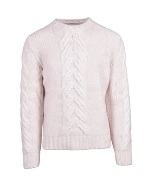 Kangra Cable Knit Sweater With Classic Crewneck - Pink