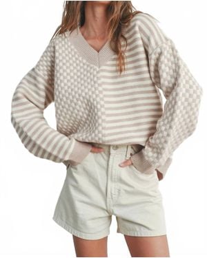 Buttermelon Cara Checker Print Sweater - Gray