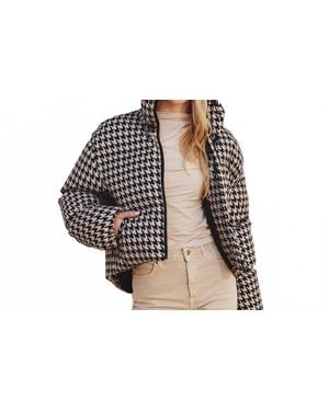 Dress Forum Houndstooth Stand Collar Puffer Jacket - Black
