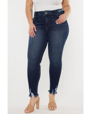 TRUEDAMES Kancan Full Size Cat's Whiskers Raw Hem High Waist Jeans - Blue