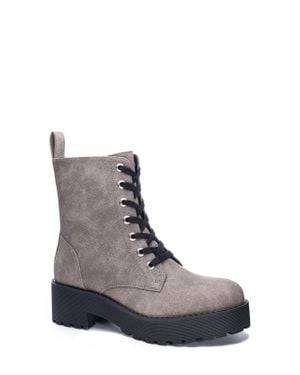 Dirty Laundry Mazzy Boot Leather Block Heel Combat Khd590 - Purple