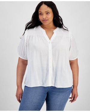 Tommy Hilfiger Top Bright Smocked Yoke Button Front Fts1294 - White