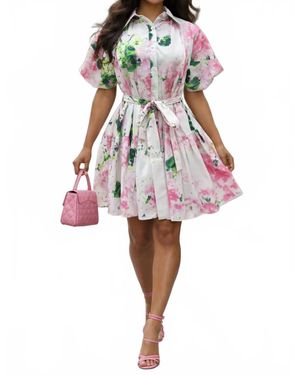 N by Nancy Botanical Puff-Sleeve Mini Dress - Pink