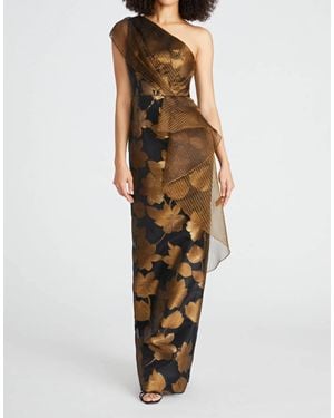 THEIA Eden Column One Shoulder Gown - Brown
