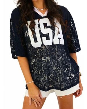 Southern Grace Lace Usa Jersey Tee - Black