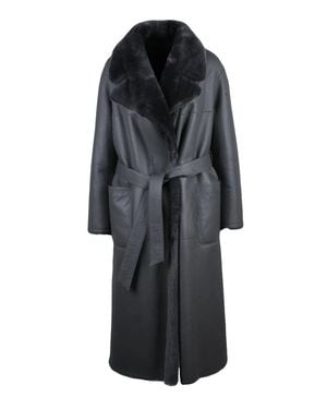 DESA NINETEENSEVENTYTWO Plush Fur Lined Leather Trench Coat - Black