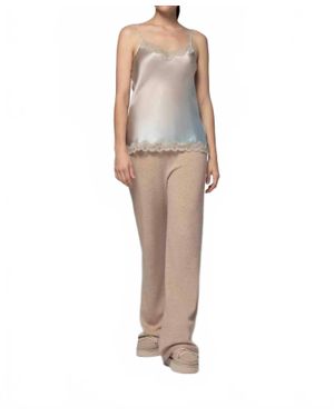 Max & Moi Silk Cami With Lace Trim - Natural